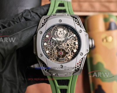 AAA replica Hublot BIG BANG Unico Tourbillon Full Skeleton Dial Rubber Strap Watch 